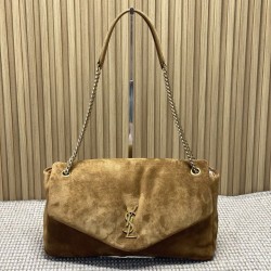 Replica qualità specchio Borsa a mano grande Calypso Envelope YSL Saint Laurent scamosciata marrone