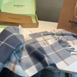 Replica qualità specchio Alta gamma replica Sciarpa Burberry Check Classical cashmere grigio/blu 30 x 168