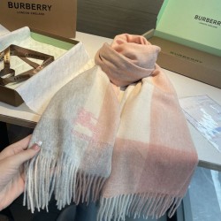 Replica qualità specchio Qualità superiore replica Scialle cashmere con motivo check Burberry e bordi sfrangiati Rosa 60 x 180