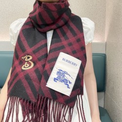 Replica qualità specchio falso Sciarpa in cashmere con motivo check Burberry e orlo con nappe nero/rosso 30 x 168