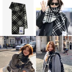 Replica qualità specchio Sciarpa/coperta lana con motivo check Burberry etichetta equestre 30 x 180 Nero