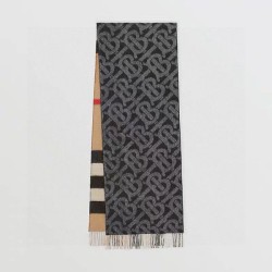Replica qualità specchio Dettagli perfetti Sciarpa reversibile TB cashmere/lana con motivo a quadri Burberry 30 x 180 Nero/marrone