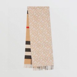 Replica qualità specchio Sciarpa reversibile TB cashmere/lana con motivo a quadri Burberry 30 x 180 Beige/marrone