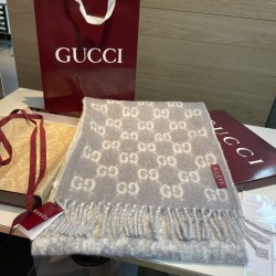 Replica qualità specchio Alta gamma replica Sciarpa Gucci GG in misto lana alpaca 37 x 200 Grigio