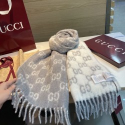 Replica qualità specchio Alta gamma replica Sciarpa Gucci GG in misto lana alpaca 37 x 200 Grigio