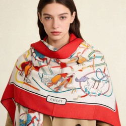 Replica qualità specchio Alta gamma replica Scialle reversibile Gucci velluto con stampa cavalli 140 Rosso