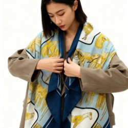 Replica qualità specchio Alta gamma replica Scialle reversibile Gucci velluto con stampa cavalli 140 Blu