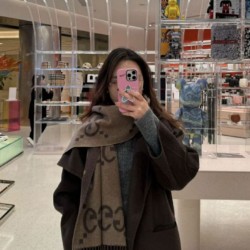 Replica qualità specchio Sciarpa Gucci GG Cashmere Jacquard marrone 35 x 190