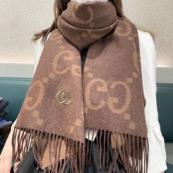 Replica qualità specchio Sciarpa reversibile Gucci GG cashmere marrone 50 x 190