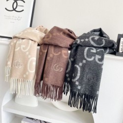 Replica qualità specchio Qualità superiore replica Sciarpa reversibile Gucci GG cashmere Nero 50 x 190