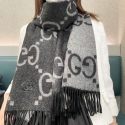 Replica qualità specchio Qualità superiore replica Sciarpa reversibile Gucci GG cashmere Nero 50 x 190