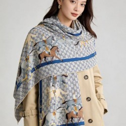 Replica qualità specchio Scialle reversibile Gucci seta e cashmere Modello di equitazione 140 01