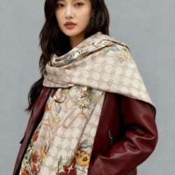 Replica qualità specchio Sciarpa Gucci velluto con stampa animalier e floreale 140 03