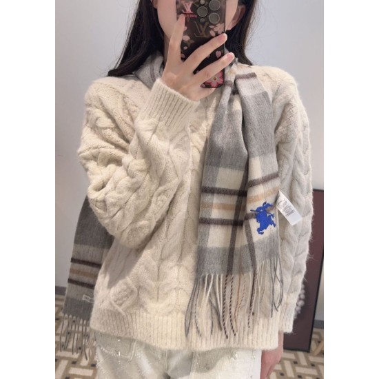Qualità superiore replica Dettagli perfetti Sciarpa reversibile cashmere con motivo check EKD Burberry 30 x 200 Grigio