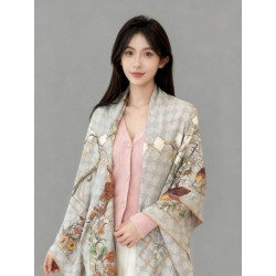 Qualità superiore replica Fazzoletto Sciarpa Gucci seta e cashmere con stampa animalier/floreale 140 01