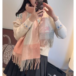 Qualità superiore replica Scialle cashmere con motivo check Burberry e bordi sfrangiati Rosa 60 x 180
