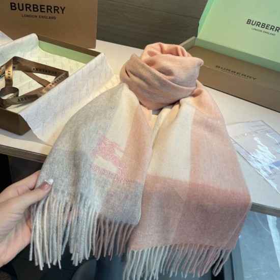 Qualità superiore replica Scialle cashmere con motivo check Burberry e bordi sfrangiati Rosa 60 x 180
