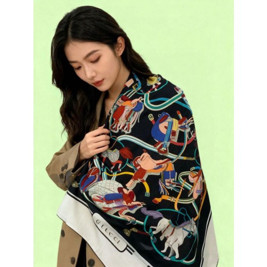 Pari all'originale replica Scialle reversibile Gucci seta e cashmere Modello di equitazione 140 02