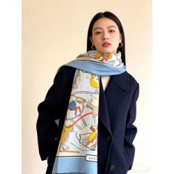 Scialle reversibile Gucci velluto con stampa cavalli 140 Azzurro