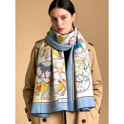 Scialle reversibile Gucci velluto con stampa cavalli 140 Azzurro