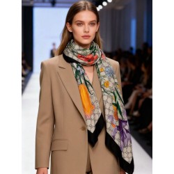 Pari all'originale replica Sciarpa Gucci cashmere e seta con stampa animalier/floreale 140 Nero