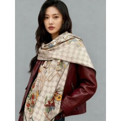 Sciarpa Gucci velluto con stampa animalier e floreale 140 03
