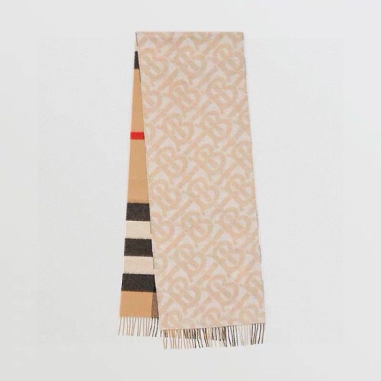 Sciarpa reversibile TB cashmere/lana con motivo a quadri Burberry 30 x 180 Beige/marrone