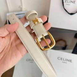 Replica qualità specchio Pari all'originale replica Cintura Vivienne Celine Medium 25mm in pelle di vitello naturale Bianco