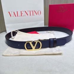 Replica qualità specchio Cintura reversibile con logo VLogo Valentino Garavani 30mm Blu/Nero