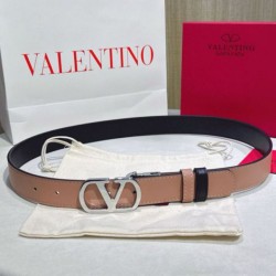 Replica qualità specchio Qualità superiore replica Cintura reversibile con logo VLogo Valentino Garavani 30mm Albicocca/Nero