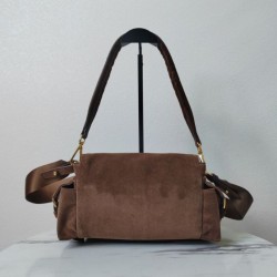 Replica qualità specchio Borsa a tracolla media Prada Explore con patta scamosciata Marrone