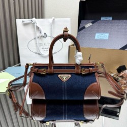 Replica qualità specchio Borsa  1:1 a mano Prada Bonnie mini 1BA486 Blu/Marrone