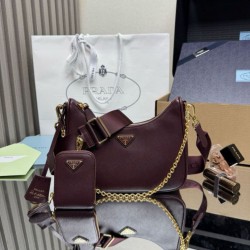 Replica qualità specchio Borsa a mano/borsa hobo Saffiano Prada Re-Edition 2005 Borgogna