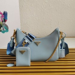 Replica qualità specchio Borsa a mano/borsa hobo Saffiano Prada Re-Edition 2005 Blu