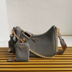 Replica qualità specchio Borse firmate replica/borsa hobo Saffiano Prada Re-Edition 2005 Grigio