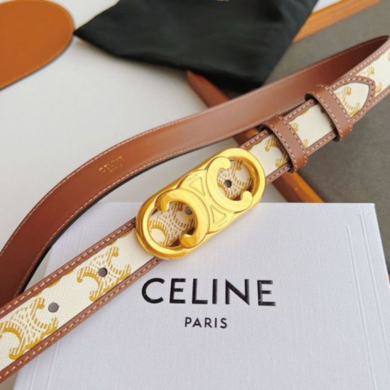 Cintura Celine Triomphe media 25mm con fibbia finitura oro
