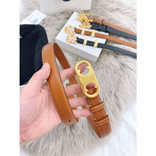 Alta gamma replica Cintura Celine Triomphe Media 25mm taurillon Marrone