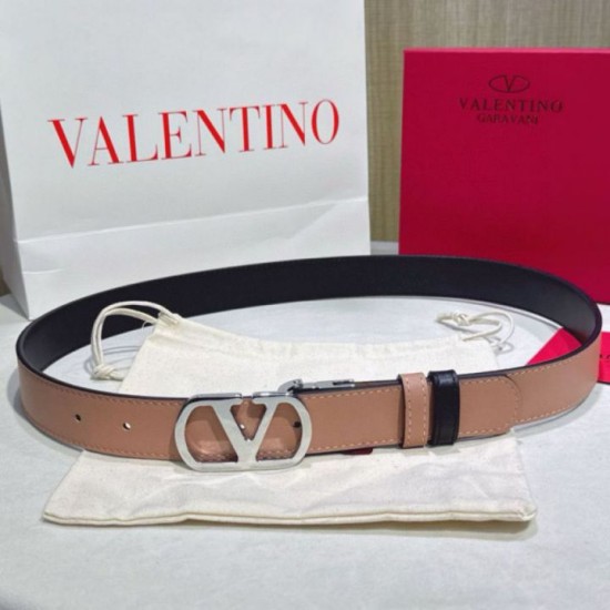 Qualità superiore replica Cintura reversibile con logo VLogo Valentino Garavani 30mm Albicocca/Nero