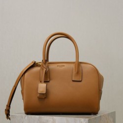 Replica qualità specchio Borsa a mano piccola Sac De Jour Boston YSL Saint Laurent marrone pelle liscia