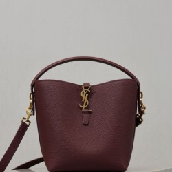 Replica qualità specchio Borsa a secchiello piccola YSL Saint Laurent LE 37 marrone