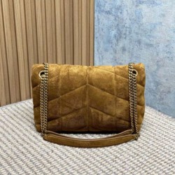 Replica Borse a tracolla media YSL Saint Laurent Toy puffer cammello scamosciata Imitazioni Replica qualità specchio Borse a tracolla media YSL Saint Laurent Toy puffer cammello scamosciata