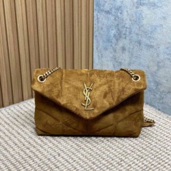 Replica qualità specchio Borse  a tracolla media YSL Saint Laurent Toy puffer cammello scamosciata