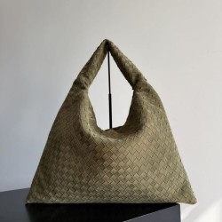 Replica qualità specchio Borsa a tracolla Bottega Veneta Large Hop in camoscio intrecciato verde oliva