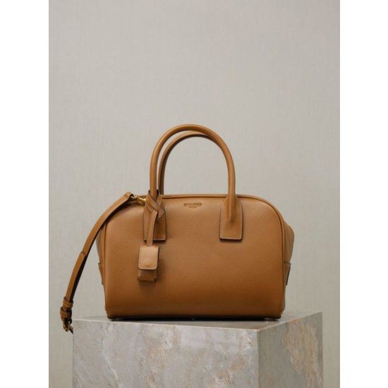 Borsa a mano piccola Sac De Jour Boston YSL Saint Laurent marrone pelle liscia