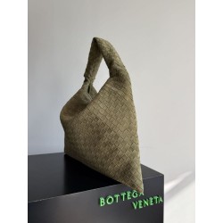 Borsa a tracolla Bottega Veneta Large Hop in camoscio intrecciato verde oliva