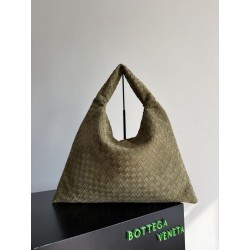 Borsa a tracolla Bottega Veneta Large Hop in camoscio intrecciato verde oliva