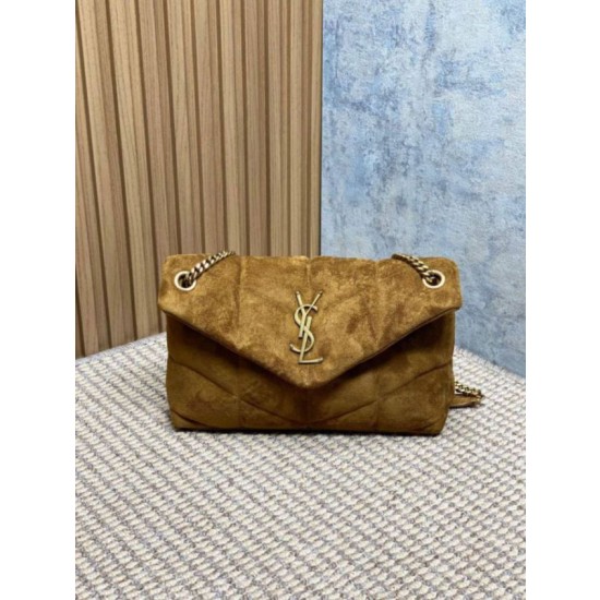 Borse Replica a tracolla media YSL Saint Laurent Toy puffer cammello scamosciata