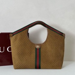 Replica qualità specchio Borsa tote Gucci Giglio grande scamosciata GG 853971 marrone