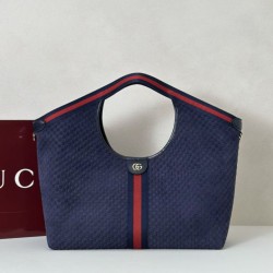 Replica qualità specchio Borsa tote Gucci Giglio grande scamosciata GG 853971 Blu