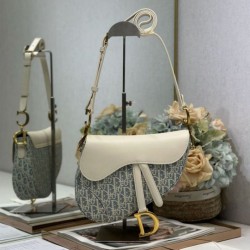 Replica qualità specchio Borse Dior Saddle tela jacquard Dior Oblique blu